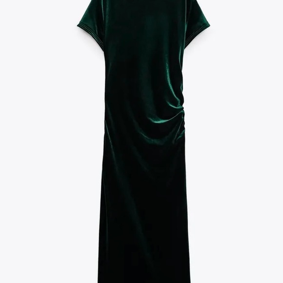Zara Maxi Draped Velvet Dress in Emerald Green - Size L - New, No Tag - Picture 5 of 8